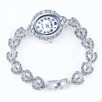 QINGXIYA de Cuarzo reloj de Pulsera Retro de la Vendimia del Reloj de las Mujeres de Antigüedades de Plata de Color Gris Cristal de la Mujer Relojes de Mujer Pulsera de Reloj