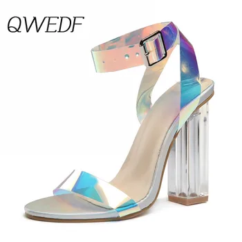 QWEDF 2019 Moda Sandalias de Verano con punta Abierta Tacón Alto de las Mujeres Transparente, Sandalias de Tacón Mujer Parte Descuento Zapatos Pumps MJ-127
