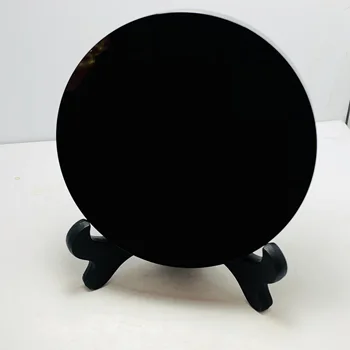 Recién llegados de la alta calidad naturales de color negro obsidiana, el círculo de piedra de disco placa redonda fengshui espejo para el hogar y la decoración de la oficina