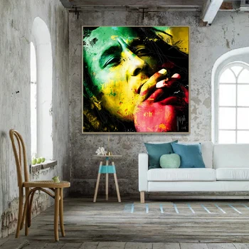 RELIABLI Bob Marley Acuarela Retrato de Impresión de Póster Lienzo de Pintura de la Pared de Imágenes a color para la Sala de estar Cuadros de Decoración para el Hogar