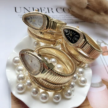 Relojes de las mujeres de la parte superior de la marca de lujo de la serpiente pulsera de reloj de las mujeres de moda vestido de cristal relojes de mujer reloj de 8 de Marzo de regalo de damas