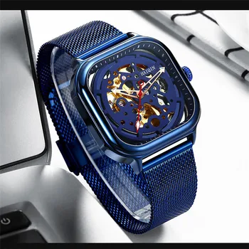 Relojes para hombre de la Marca Superior de Negocios HAIQIN Nuevo Automática Reloj Mecánico de los Hombres Impermeables Lumnious Azul de la Correa de la Malla Relogio Masculino