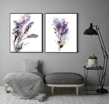 Resumen Botánico de la Púrpura de la Lavanda y Lila Estampados de Flores Pintura, Arte de la Pared de la Lona de Pintura de la Habitación de Decoración para el Hogar sin enmarcar
