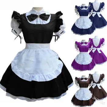Retro Traje de Cosplay de Maid Lolita Vestido Para las Mujeres, las Niñas de Halloween Mangas Cortas Costuras de Color Camarera Traje C63283AD