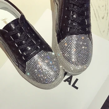 Rimocy plana tacones de plata de cristal de zapatos de mujer 2019 otoño de diamantes de imitación de zapatillas de deporte de las mujeres de la escuela caminando pisos casual zapatillas mujer