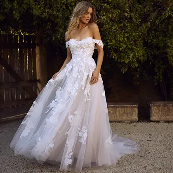 Robe de mariee Vestidos de Novia de Encaje 2020 el Hombro Apliques Una Línea de Vestido de Novia de la Princesa del Vestido de Boda