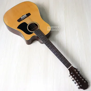 Rojo 12 de cadena eléctrico de la guitarra acústica de 41 pulgadas cutway diseño acabado de alto brillo guitarra folk puede añadir EQ