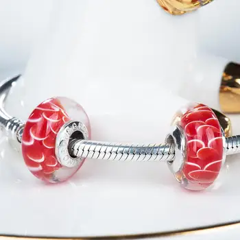 Rojo lucky koi perlas de vidrio Esterlina 925 encantos de Plata ajuste a Pulseras & Brazaletes para las Mujeres de la Joyería VDLL040