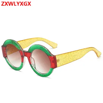 Ronda de Gafas de sol de las Mujeres de la Marca del Diseñador de gran tamaño Retro Superior Plana Nueva Gradiente de gafas de Sol Mujer UV400 Oculos de sol
