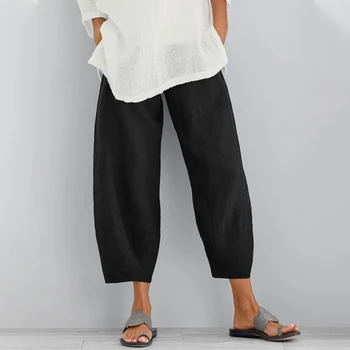 Ropa de cama de algodón de gran tamaño Simple Mujer Pantalones Elásticos de la Cintura Ancho de Pierna Vintage Pantalones de Mujer 2020 Nuevas Suelto Casual Ladyies Fondos