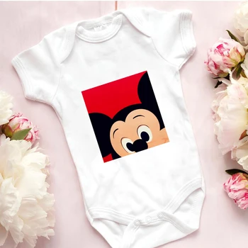 Ropa del recién nacido Estadounidense Mickey Mouse 0-24M Bebé Niña Niño de Impresión Blanca Bebé Mono Dropship Camiseta de Moda de Ropa de los Niños
