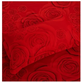 Rosa Flores a Casa de la Hoja de Cama de Algodón Rojo ropa de Cama Colcha de cama de la boda se propaga