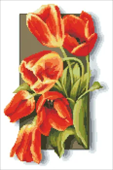 Rosa girasol tulip flor de punto de cruz, kits de paquete de 18ct 14ct 11ct de tela de seda con hilo de algodón bordado DIY hechos a mano de costura
