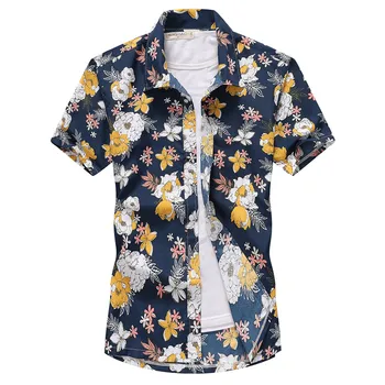 Rosa Playa de Hawai de la Camisa de los Hombres de Verano de Manga Corta de Árboles de Palma de Impresión Botón de las Camisas Aloha Fiesta Fit Camisa Hawaiana 5X
