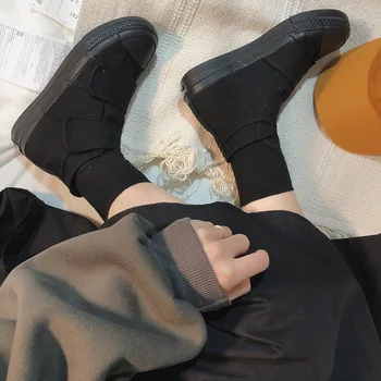 Rosetic Oscuro Japonés de Alto-top Zapatos de Lona de las Mujeres Gótico de Velcro Negro mate Zapatos Otoño 2020 Tendencia Casual Basic Plus Tamaño 40