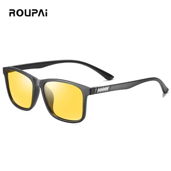 ROUPAI gafas de sol de los hombres Polarizada vintage plaza uv400 conducción negro, azul, gafas de sol de marca de diseñador de amarillo de visión nocturna gafas de