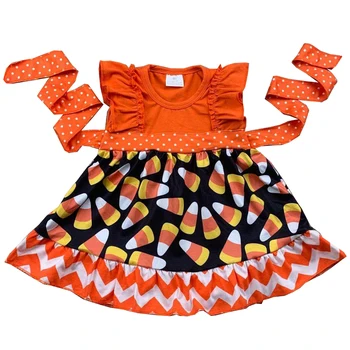 RTS Vacaciones niña trajes de halloween de la perla vestido de niño candycorn impresión de naranja vestido de diario