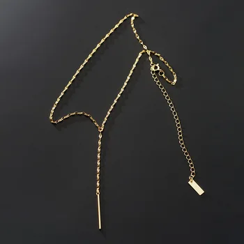 S925 Collar de Plata Estilo coreano de Una línea Y en Forma de Clavícula Cadena de la Plaza de la Borla de una Sola Collar Collar