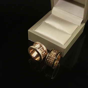 S925 plata esterlina anillo de cerámica de Cóctel de engranajes forma de diamante brillante delicada de oro de joyería de moda anillos de la pareja de la mujer para hombre