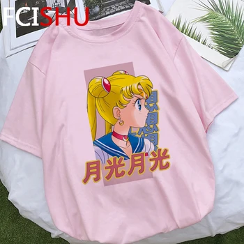 Sailor Moon Kawaii Usagi T-shirt de las Mujeres de Gato Lindo Anime Camiseta de Damas de dibujos animados Divertidos Estética Camiseta Gráfico Superior Camisetas Mujer