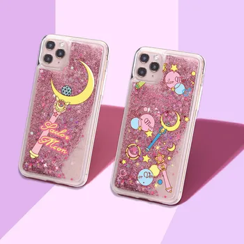 Sailor Moon Stars Magia de la Chispa de Líquido Real de Brillo de la caja del Teléfono Fundas funda para iPhone 11 X XS XR Max Pro 7 8 7Plus 8Plus 6