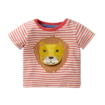 Saltando metros de nuevo a rayas de niños del bebé de dibujos animados de verano camisetas apliques un lindo león ropa de nuevo diseño manga corta tops 2019