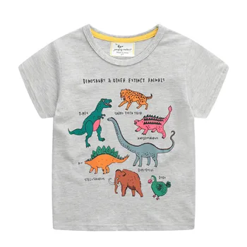 Saltando Metros de Verano Dinosaurios Bebé de Impresión de Ropa de Algodón de Manga Corta camisetas de los Niños de la Moda Tops Camisetas para Niñas y Niños de Desgaste