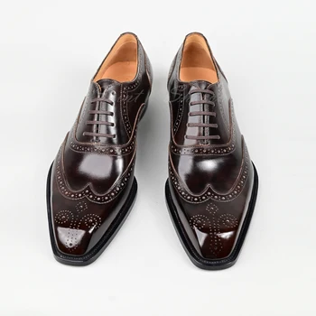 San Sharon zapatos de Cuero de los hombres de Oxford wingtip de piel de becerro zapatos de vestir de la oficina de la boda Goodyear puro de la alta calidad de la mano de lujo de zapatos
