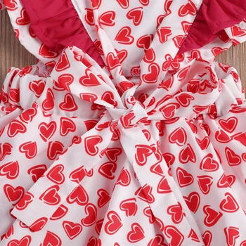 San valentín's Día Precioso Bebé de las Niñas de Bebé Monos Diadema Corazón de Amor de Impresión de Volantes de Manga Corta Trajes