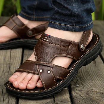 Sandalias de Cuero de los Hombres de Playa de Verano Casual Zapatos de Lujo de Diapositivas antideslizante Zapatillas para los Hombres de Alta Calidad de la Marca del Diseñador para Hombre Zapatillas