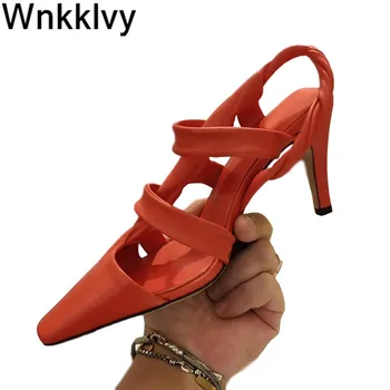Sandalias de gladiador de las mujeres zapatos de tacón alto de cuero genuino spaure dedo del pie de la cruz diseño de la correa de sandalies de Verano vestido de fiesta zapatos de 2020 femenino
