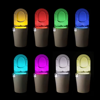 Sensor de Movimiento PIR Asiento de Inodoro de Luz de 8 Colores AAA Batería Inteligente de la Lámpara Para el Inodoro WC WC Asiento de la Iluminación
