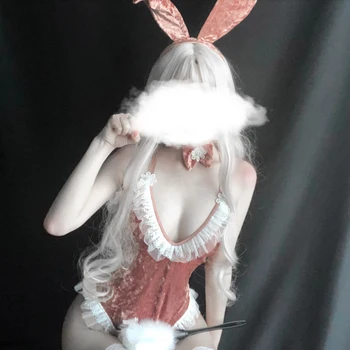 Sexy Bunny Trajes de Anime Cosplay Clubwear Desgaste del Partido de Terciopelo Conejo Chica Babydoll de Rol Sexy Uniforme de Lencería Erótica