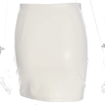 Sexy Cintura Alta de piel Blanca Faldas de las Mujeres Cremalleras Mini Faldas Ropa de Color Sólido Slim Fit Lápiz Faldas para Dama