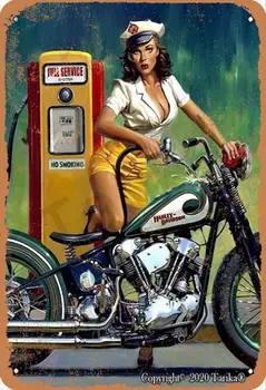Sexy Dama de Trabajo para el Gas Combustible de la Motocicleta 20X30 cm Look Retro de Metal de la Decoración de la Pintura Signo para el Hogar Cocina cuarto de Baño