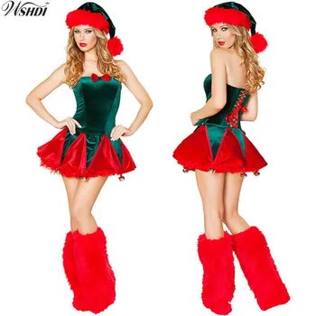 Sexy Verde Árbol De Navidad Femenino Celebrar La Fiesta De Vestido De Las Mujeres De Navidad De Disfraces De Adultos De Santa Claus Uniforme