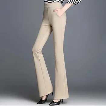 Señora De La Oficina Slim De La Llamarada De Pantalones Para Mujer Pantalones Acampanados Pantalones De Mujer Clásica De Gran Tamaño Sólido Elástico De Cintura Alta Pantalones De Trabajo