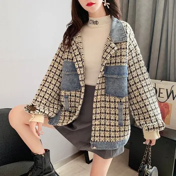 SHENGPALAE Otoño 2021 de las Nuevas Mujeres de Patchwork Suéter de Abrigo de Cuello Redondo de Gran Tamaño Solo Pecho coreano Chaqueta de Punto ZT1424