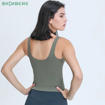 SHINBENE Sexy V-Cuello de entrenamiento de Yoga Entrenamiento de la parte Superior del Cultivo Chaleco de Mujeres Desnudas Sentir Mantecoso Suave Acolchado Gimnasio Fitness Sports Bras Tank Tops