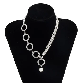 SHIXIN Completa de diamantes de Imitación de Gargantilla Colar para las Mujeres Hip Hop Helado Fuera Collar de Cadena Con Colgante de Perlas Collar en el Cuello 2021