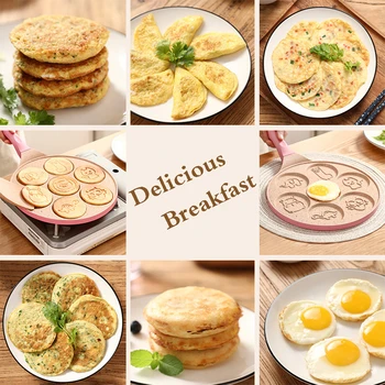Siete hoyos desayuno pan multi-función de la rueda de panqueques sartén sartén pequeña bola de masa de huevo no se pegue a la sartén freír el huevo molde