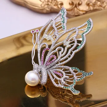 SINZRY de la moda de joyería de accesorios de colores cúbicos circón de la mariposa de la perla traje broche pin de mujeres bufandas hebilla