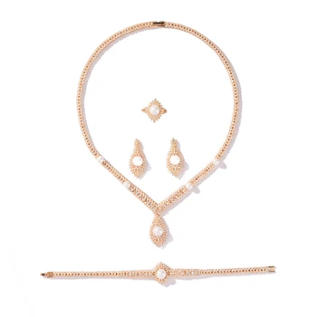 Sistema de la joyería HADIYANA Simple de Lujo del Collar de los Pendientes de Anillo Y Pulsera de las Mujeres de la Boda del Partido CN1263 Conjunto de joyas