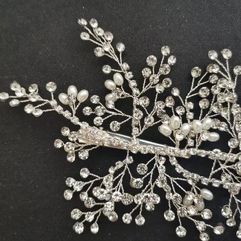 SLBRIDAL hechos a Mano con Cable diamantes de Imitación de Cristal de Perlas de Novia de Pelo Clip de Broches para el cabello de la Boda Accesorios para el Cabello de las Damas de honor de las Mujeres de la Joyería