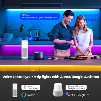 Smart RGBCCT LED de Luz de Tira de Wifi Controlador de 12V 2m Flexible de la Tira del Kit de Control de Voz RF Remoteworks con Alexa Google Assistant