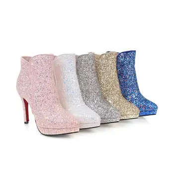 Smeeroon plataforma de botas para la princesa dedo del pie puntiagudo sueño zapatos de la boda de invierno botas de fino tacón alto botas de damas zapatos de mujer nueva