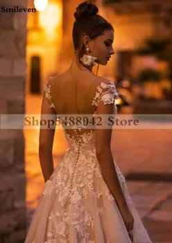 Smileven de Boda de la Princesa Vestido de la Tapa de Una Línea de Encaje de Flores 3D Vestidos de Novia Apliques Vestidos de Novia Sin espalda Vestido De noiva