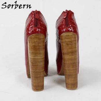 Sorbern Saludó Estilo de las Mujeres de la Bomba de Zapatos de 18Cm Bloque Talones del Dedo del pie Cuadrado de Deslizamiento En los Zapatos de Plataforma Estilo Unisex Zapatos de las Mujeres de la Cremallera