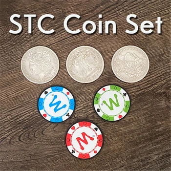 STC Moneda Conjunto de Trucos de Magia Cambio de Monedas Penetrar en Magia de Cerca Ilusiones Truco Props la Multiplicación de Monedas de Plata a Chip Magica
