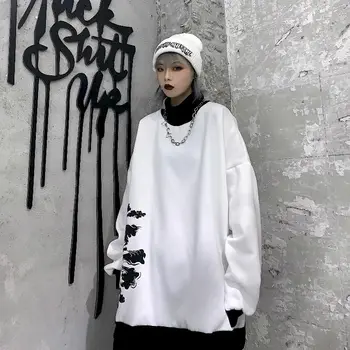 Sudaderas Femenino coreano Versión Ins Oscuro Graffiti Cuello Alto Plus de Terciopelo Suelta de Coincidencia de Color de Camisa de manga Larga Femenina Marea